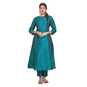 Riara Women Designer Gown with Pant Art Silk Blue Traditinol Dress for Girls